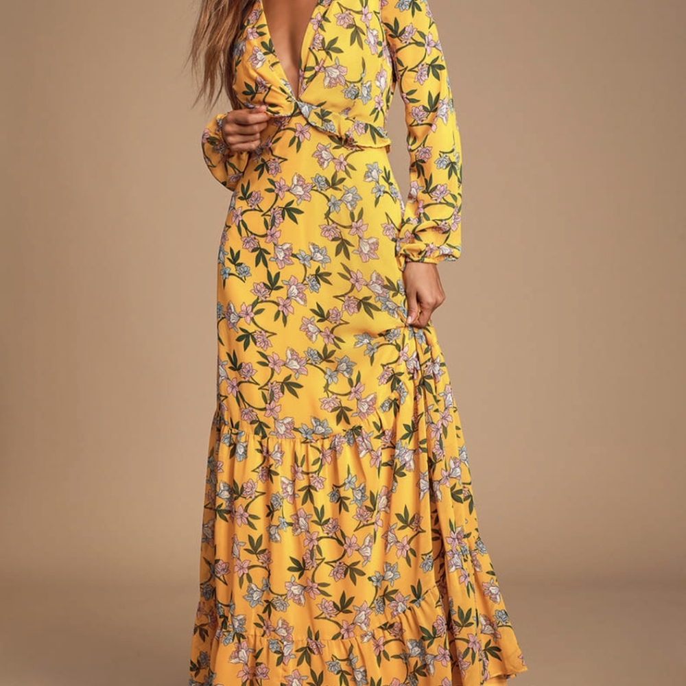 Lulu's Thrive Together Yellow Floral Print Maxi - Picture 6 of 7